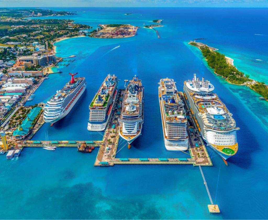 Five docked cruise ships